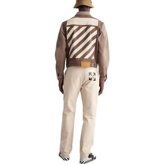 Off-White Herre SS22 Ensfarget Logo-trykk Rett Casual Bukser/Lange bukser Beige