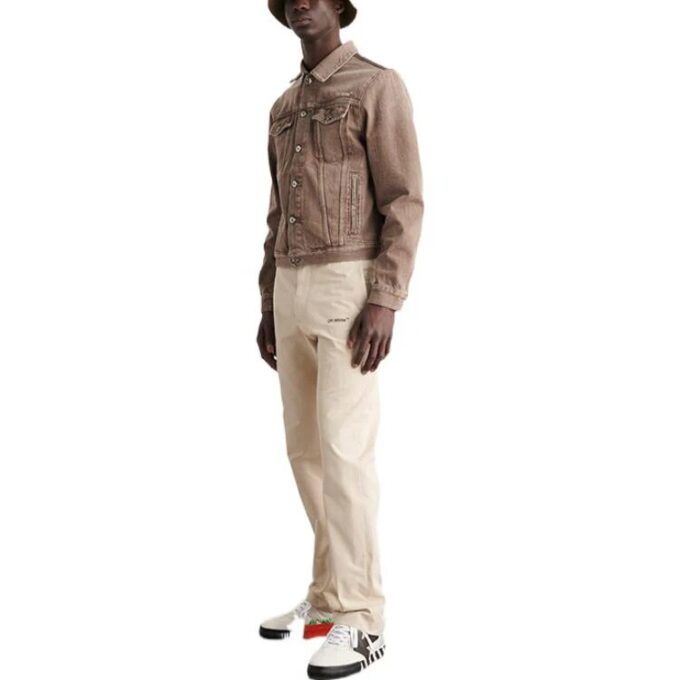 Off-White Herre SS22 Ensfarget Logo-trykk Rett Casual Bukser/Lange bukser Beige