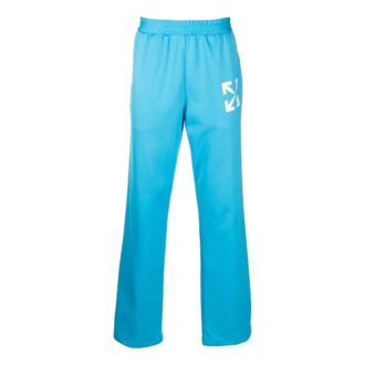 Off-White Herre SS22 Ensfarget Logo-trykk Rett Sportsbukser/Joggebukser Høst Slim Fit Blå