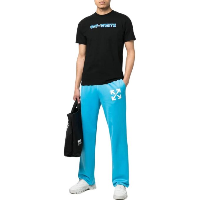 Off-White Herre SS22 Ensfarget Logo-trykk Rett Sportsbukser/Joggebukser Høst Slim Fit Blå