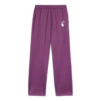 Off-White Herre SS22 Ensfarget Logo-trykk Rett Sportsbukser/Joggebukser Løs Passform Lilla