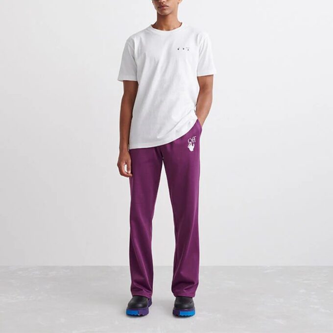 Off-White Herre SS22 Ensfarget Logo-trykk Rett Sportsbukser/Joggebukser Løs Passform Lilla