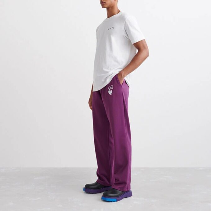 Off-White Herre SS22 Ensfarget Logo-trykk Rett Sportsbukser/Joggebukser Løs Passform Lilla