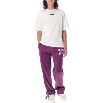 Off-White Herre SS22 Ensfarget Logo-trykk Rettbenet Casual Bukser/Løse Bukser Løs Passform Lilla
