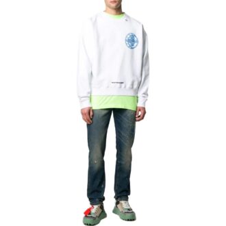 Off-White Herre SS22 Ensfarget Logo-trykk Rundhalset Pullover-versjon Hvit