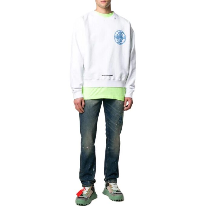 Off-White Herre SS22 Ensfarget Logo-trykk Rundhalset Pullover-versjon Hvit