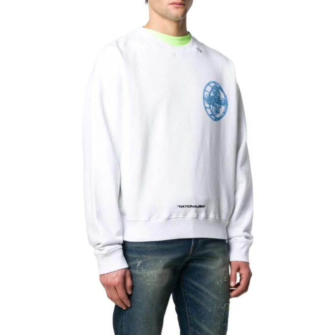 Off-White Herre SS22 Ensfarget Logo-trykk Rundhalset Pullover-versjon Hvit