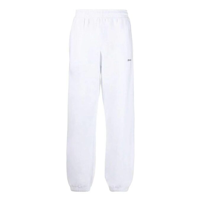 Off-White Herre SS22 Ensfarget Logo-trykk Stripe Bukser/Joggebukser Versjon Hvit