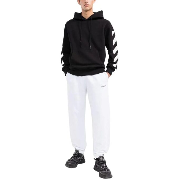 Off-White Herre SS22 Ensfarget Logo-trykk Stripe Bukser/Joggebukser Versjon Hvit
