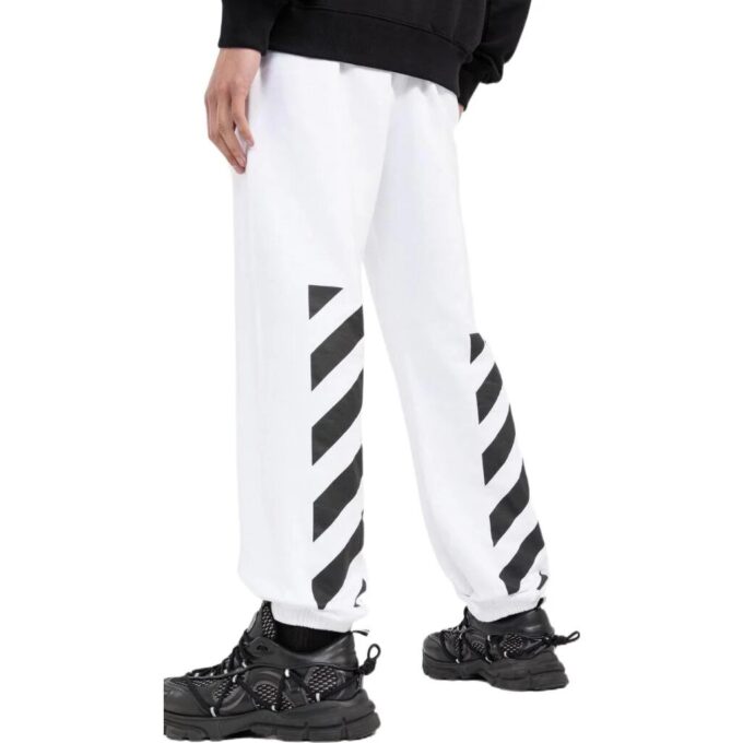 Off-White Herre SS22 Ensfarget Logo-trykk Stripe Bukser/Joggebukser Versjon Hvit