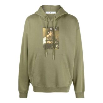 Off-White Herre SS22 Ensfarget med illustrasjonstrykk, hette og lange ermer, grønn