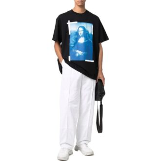 Off-White Herre SS22 Ensfarget med karaktermønster, kort ermet, løs passform, svart T-skjorte