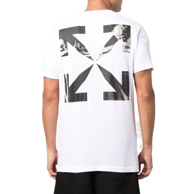 Off-White Herre SS22 Ensfarget med logo på brystet, kort ermet, hvit T-skjorte