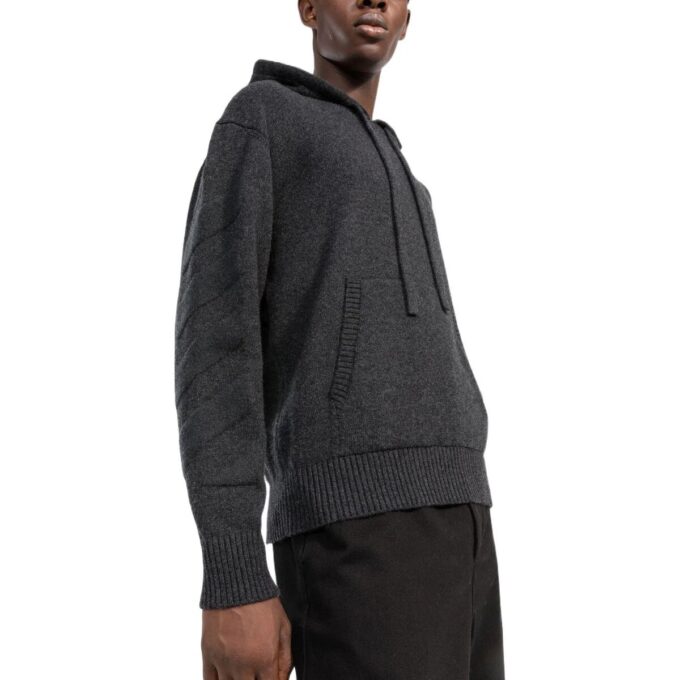 Off-White Herre SS22 Ensfarget med logo på ryggen, hette og lange ermer, grå