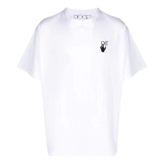 Off-White Herre SS22 Ensfarget med pil-logo, rund hals, korte ermer, løs passform, hvit T-skjorte