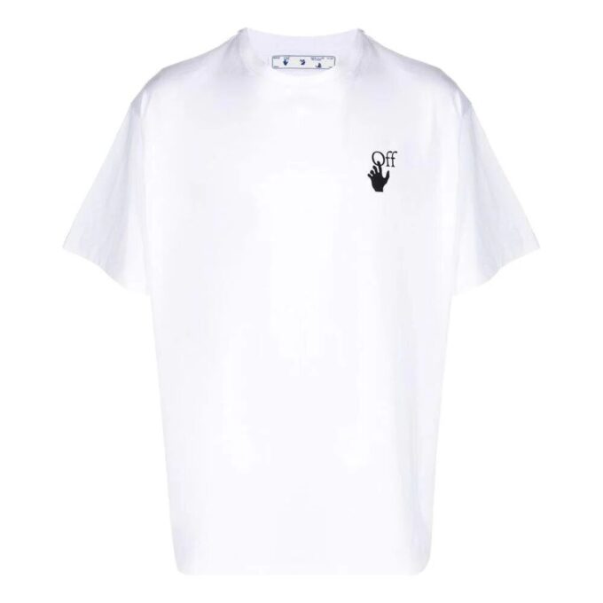 Off-White Herre SS22 Ensfarget med pil-logo, rund hals, korte ermer, løs passform, hvit T-skjorte