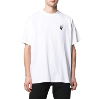Off-White Herre SS22 Ensfarget med pil-logo, rund hals, korte ermer, løs passform, hvit T-skjorte