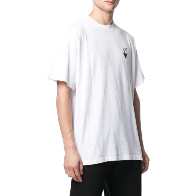 Off-White Herre SS22 Ensfarget med pil-logo, rund hals, korte ermer, løs passform, hvit T-skjorte