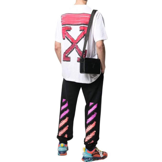 Off-White Herre SS22 Ensfarget med pil-logo, rund hals, korte ermer, løs passform, hvit T-skjorte