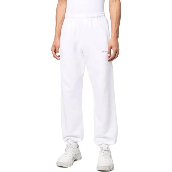 Off-White Herre SS22 Ensfarget med pilemønster Sportsbukser/Joggebukser Løs passform Hvit