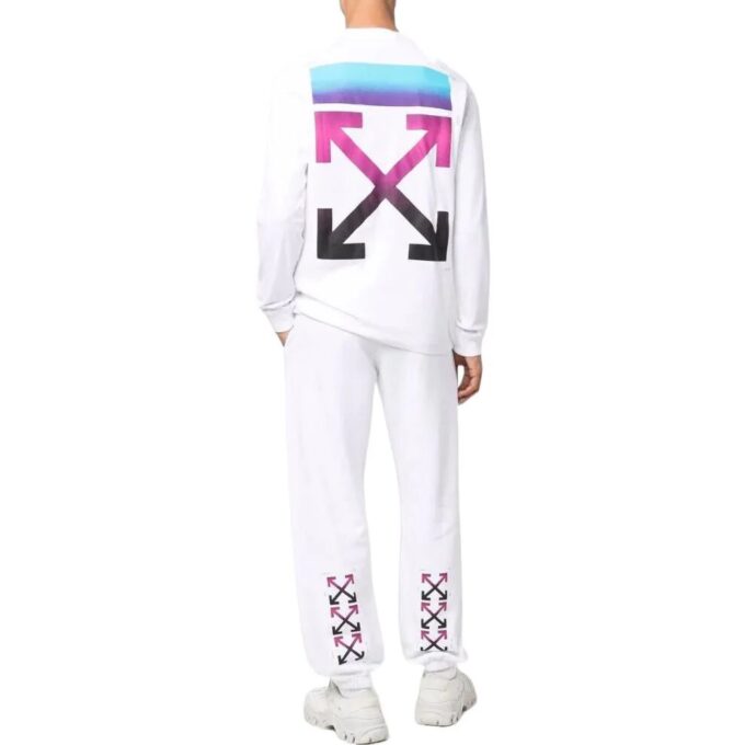 Off-White Herre SS22 Ensfarget med pilemønster Sportsbukser/Joggebukser Løs passform Hvit