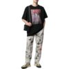 Off-White Herre SS22 ensfarget mønstertrykk kortærmet svart Shorts-T-skjorte