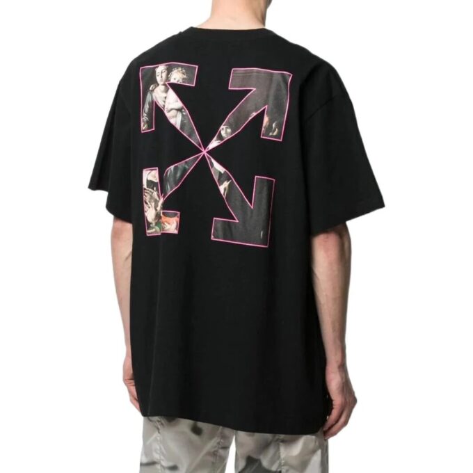 Off-White Herre SS22 ensfarget mønstertrykk kortærmet svart Shorts-T-skjorte