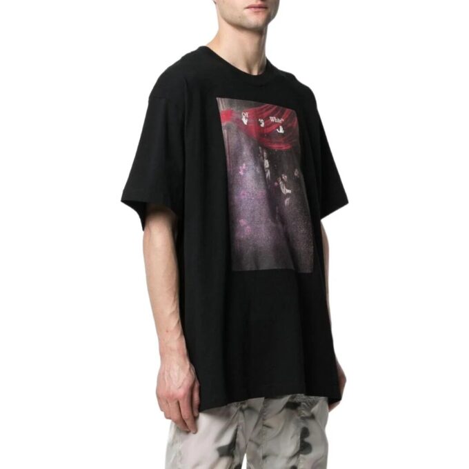 Off-White Herre SS22 ensfarget mønstertrykk kortærmet svart Shorts-T-skjorte