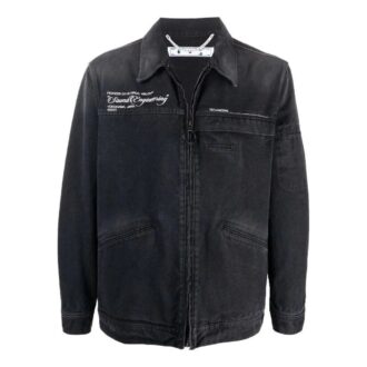 Off-White Herre SS22 Ensfarget mørkegrå Denim-jakke