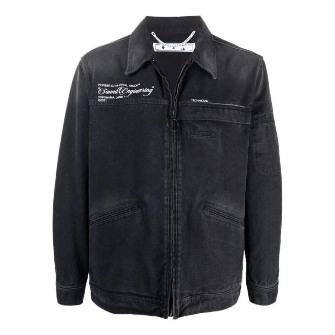 Off-White Herre SS22 Ensfarget mørkegrå Denim-jakke