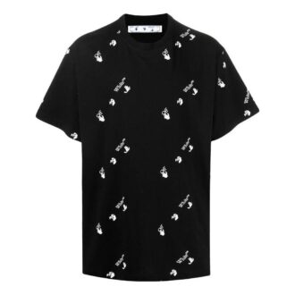 Off-White Herre SS22 Ensfarget Rundhalset Logo-trykk Kortærmet Svart T-skjorte