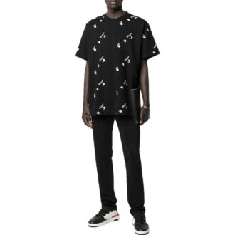 Off-White Herre SS22 Ensfarget Rundhalset Logo-trykk Kortærmet Svart T-skjorte