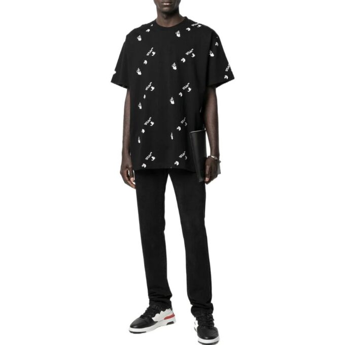 Off-White Herre SS22 Ensfarget Rundhalset Logo-trykk Kortærmet Svart T-skjorte