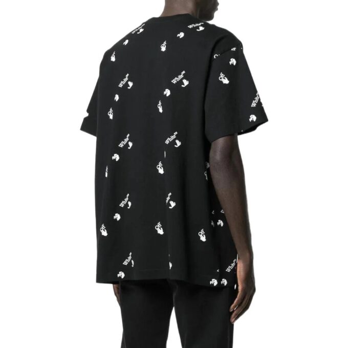 Off-White Herre SS22 Ensfarget Rundhalset Logo-trykk Kortærmet Svart T-skjorte