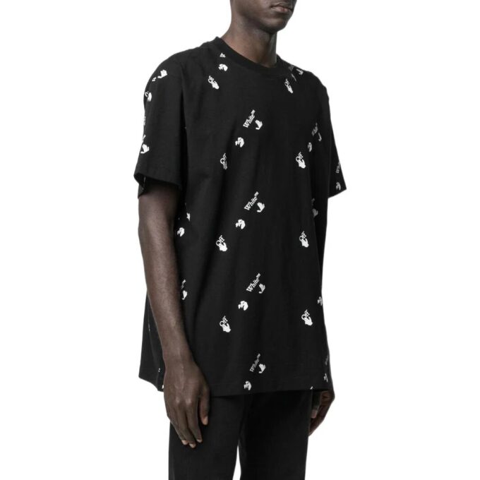 Off-White Herre SS22 Ensfarget Rundhalset Logo-trykk Kortærmet Svart T-skjorte