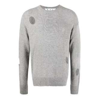 Off-White Herre SS22 Ensfarget Rundhalset Pullover Langermet Ullgenser Grå
