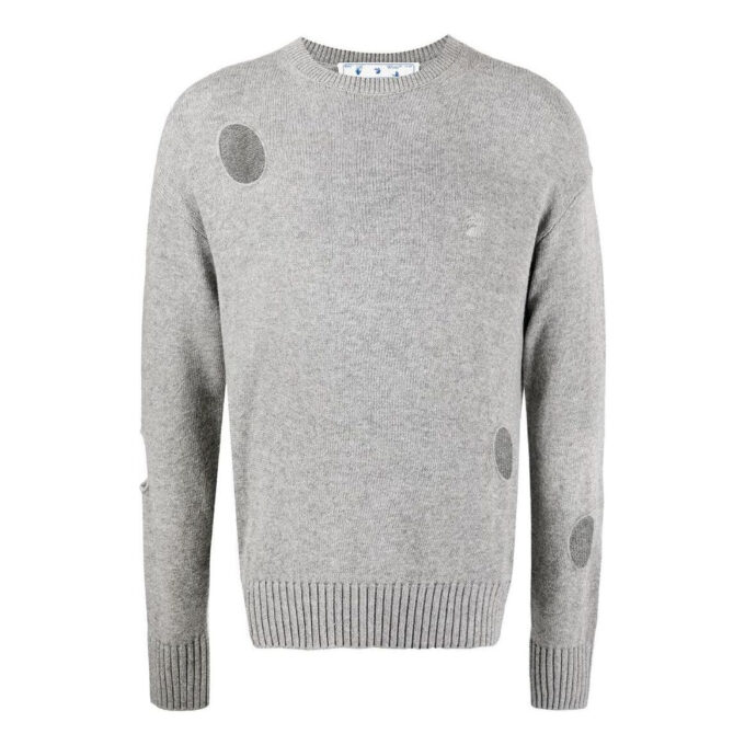 Off-White Herre SS22 Ensfarget Rundhalset Pullover Langermet Ullgenser Grå