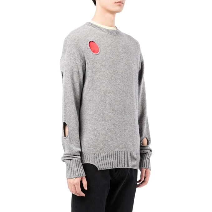 Off-White Herre SS22 Ensfarget Rundhalset Pullover Langermet Ullgenser Grå