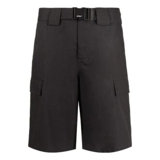 Off-White Herre SS22 Ensfarget Spenne Stor Lomme Cargo Rett Shorts Løs Passform Svart