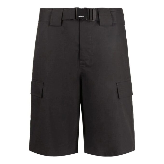 Off-White Herre SS22 Ensfarget Spenne Stor Lomme Cargo Rett Shorts Løs Passform Svart