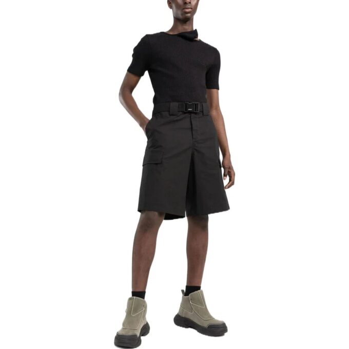 Off-White Herre SS22 Ensfarget Spenne Stor Lomme Cargo Rett Shorts Løs Passform Svart