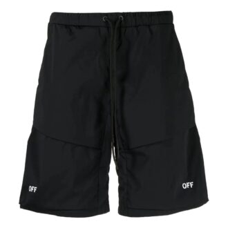 Off-White Herre SS22 Ensfarget Straight Shorts med snøring, svart