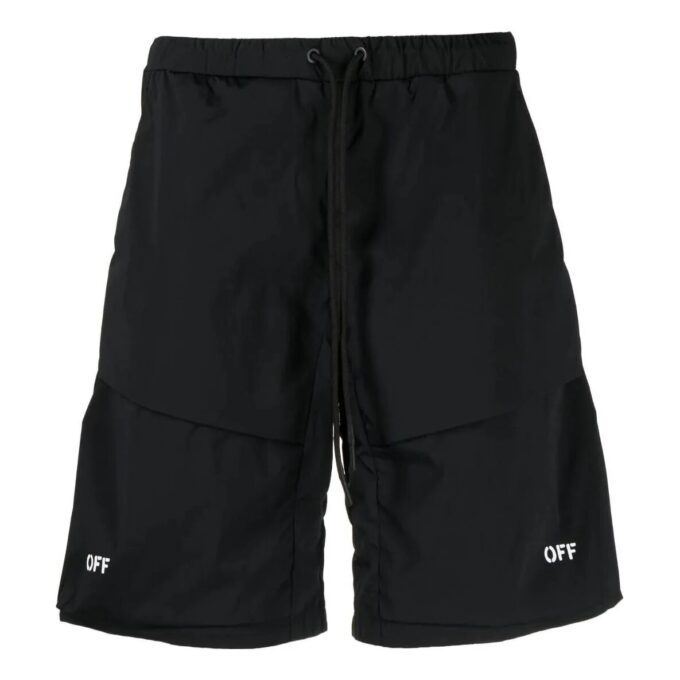 Off-White Herre SS22 Ensfarget Straight Shorts med snøring, svart
