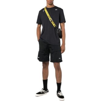 Off-White Herre SS22 Ensfarget Straight Shorts med snøring, svart