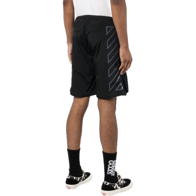 Off-White Herre SS22 Ensfarget Straight Shorts med snøring, svart