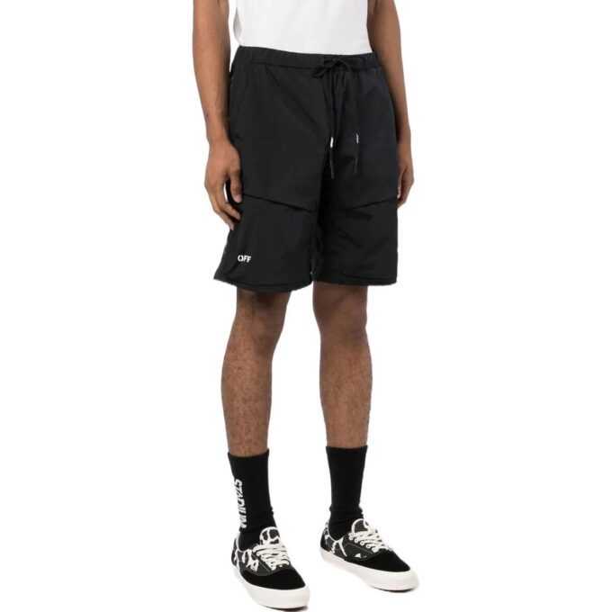 Off-White Herre SS22 Ensfarget Straight Shorts med snøring, svart