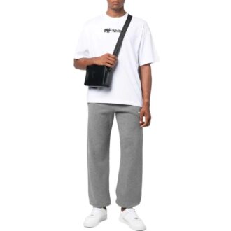 Off-White Herre SS22 Ensfarget Stripe Snøring Sportsbukser/Joggebukser Løs Passform Grå