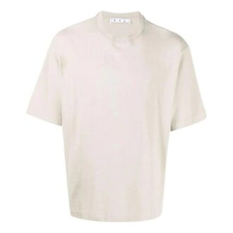Off-White Herre SS22 Ensfarget T-skjorte med gummi-pil og korte Shorts, kremhvit