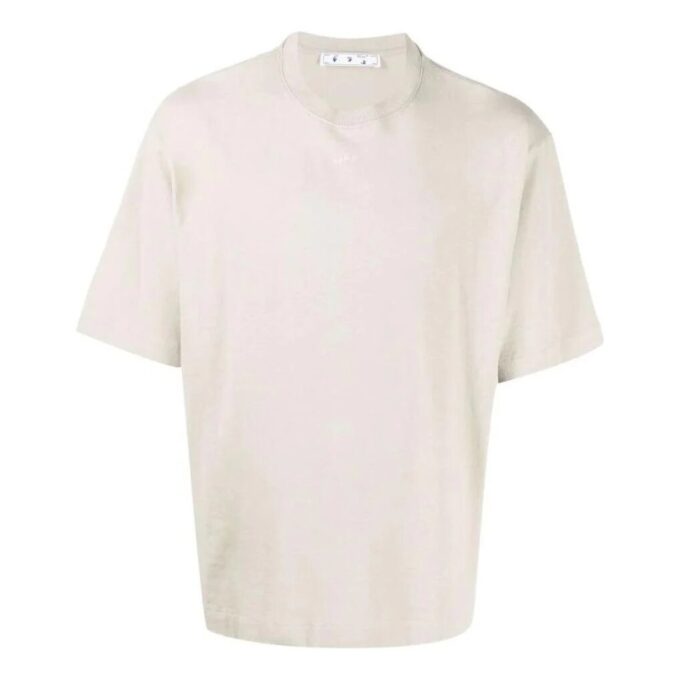 Off-White Herre SS22 Ensfarget T-skjorte med gummi-pil og korte Shorts, kremhvit