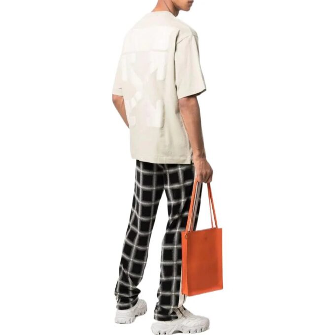 Off-White Herre SS22 Ensfarget T-skjorte med gummi-pil og korte Shorts, kremhvit